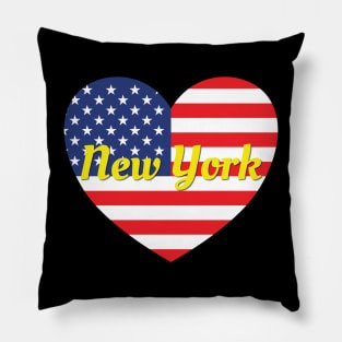 New York American Flag Heart Pillow