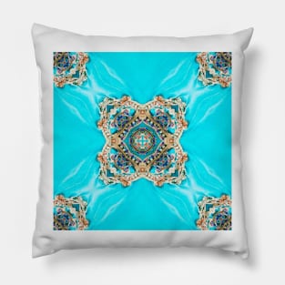 Decorative Ethnic  Moroccan Pattern Turquoise Blue Gold Medallion Pillow