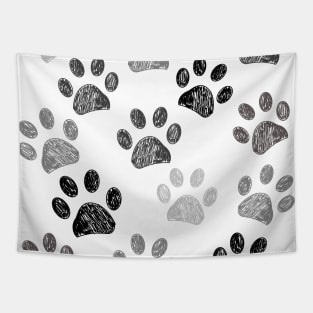 Doodle paw print black white Tapestry