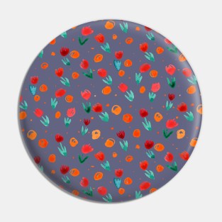 Watercolor tulips pattern - grey and orange Pin