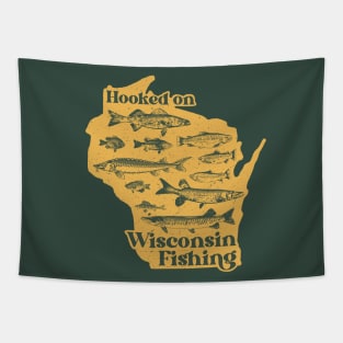 Hooked on Wisconsin Fishing - Vintage WI Sportsman Souvenir Tapestry