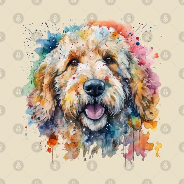 Goldendoodle Bright Watercolor Painting by nonbeenarydesigns