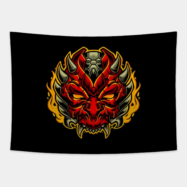 Red Mask Ronin Samurai Tapestry by NIKO ARTWORKZ