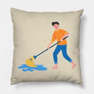 Hand Drawn "Boy On Cleaning" Pillow