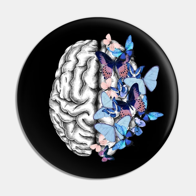 Brain blue butterflies, Mental Health Pin by Collagedream