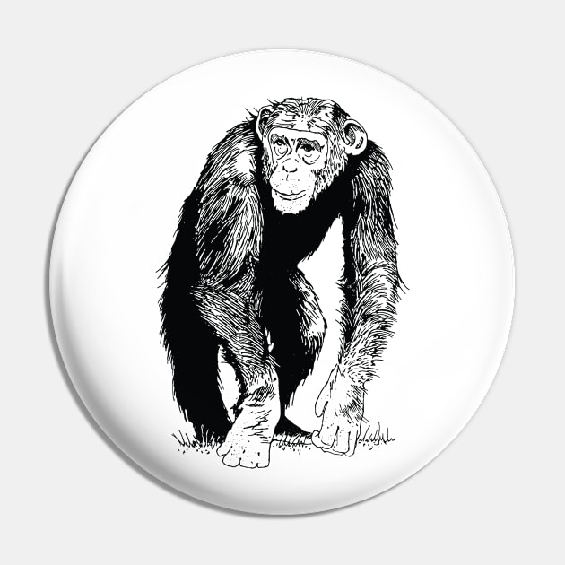 Chimp, Chimpanzee Design Pin by penandinkdesign@hotmail.com