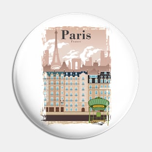 Paris Skyline Travel Poster Minimal Vintage Style Pin