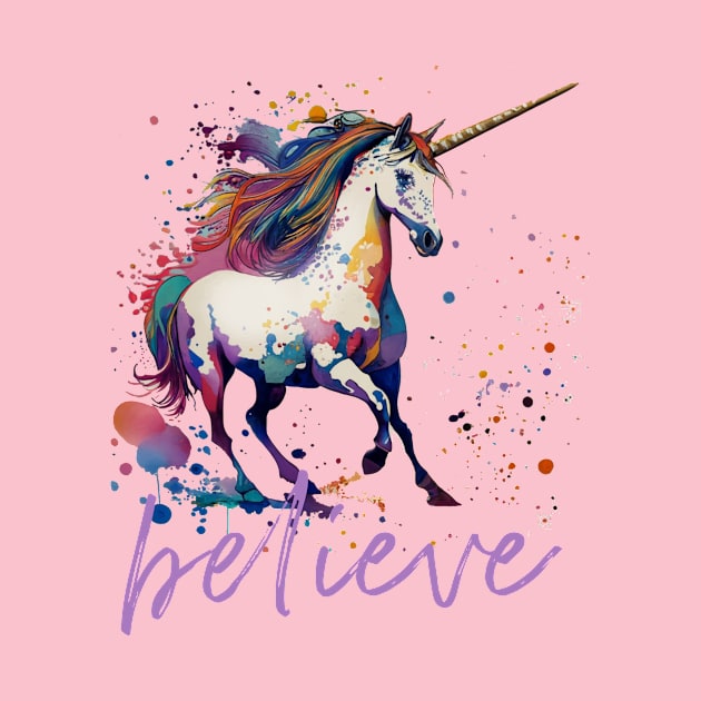 UNICORN Watercolor Believe by Scarebaby