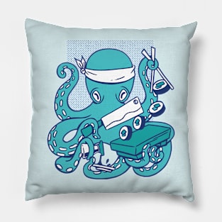 Vintage Octopus Sushi Chef Cartoon Pillow