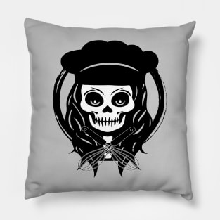 Female Cook Skull and Whisk Black Logo Pillow