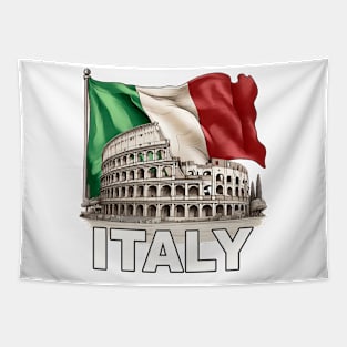 Roman colosseum in italy with a flag. Tapestry