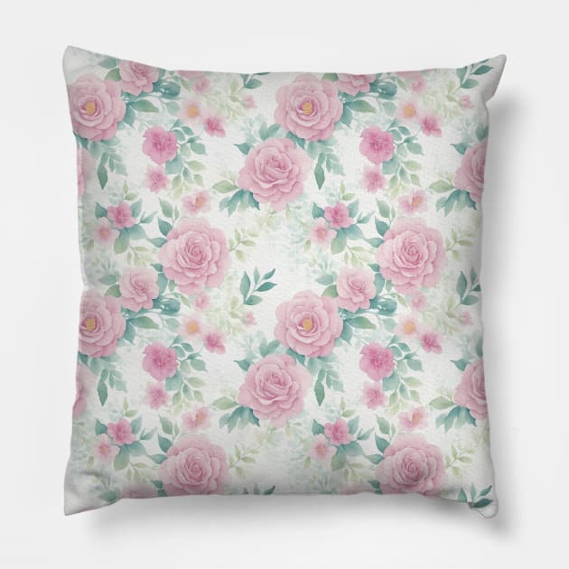 Vibrant Watercolor Pink Roses Flower Art Pillow by Victoria's Store