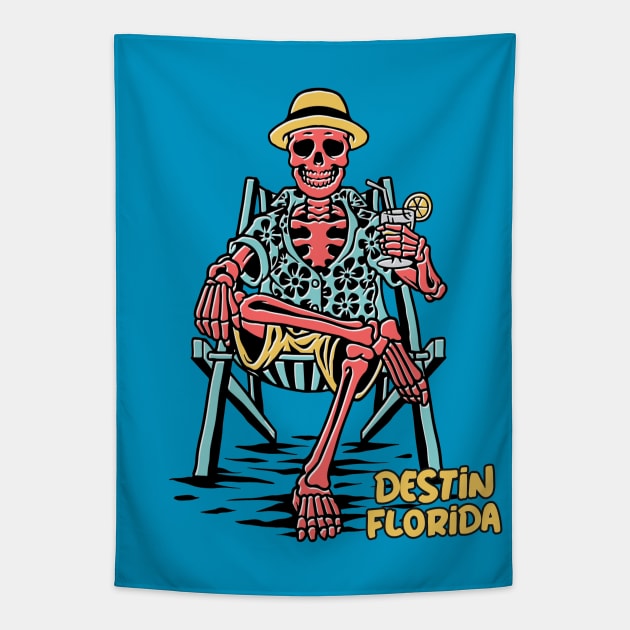 Funny Destin Florida Beach Skeleton Sunburn Souvenir Tapestry by Etopix