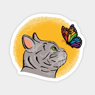 Cat with Rainbow Butterfly Magnet