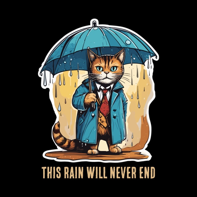 depressed cat in the rain by Kingrocker Clothing