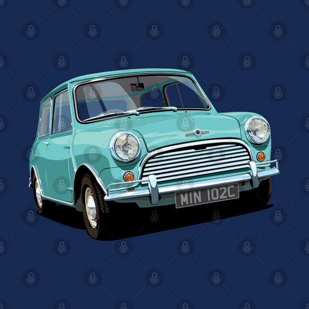 classic mini cooper in seafoam by candcretro