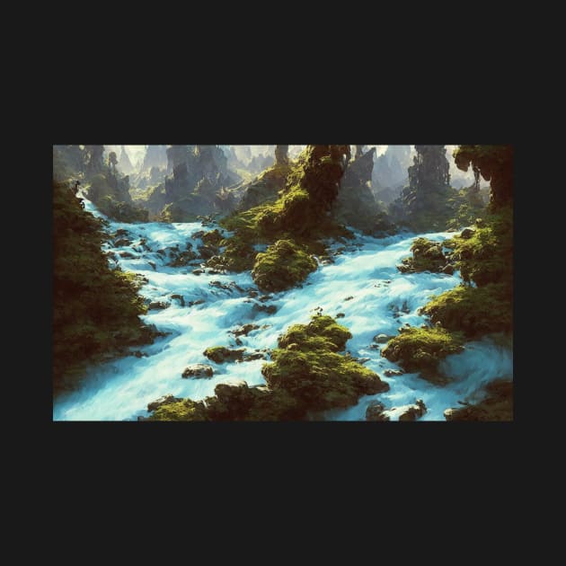 Fantasy Mountain River Landscape by Mountain River Landscape