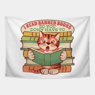 I Read Banned Books Cat Tapestry