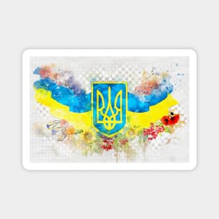 Ukraine Coat of Arms Watercolor Banner Magnet