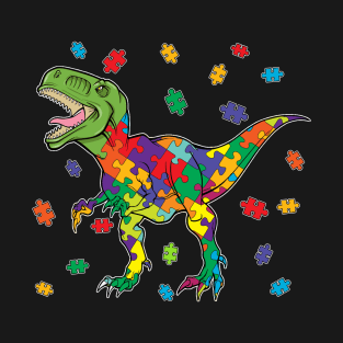 T-Rex Dinosaur Autism Awareness Puzzle Piece T-Shirt