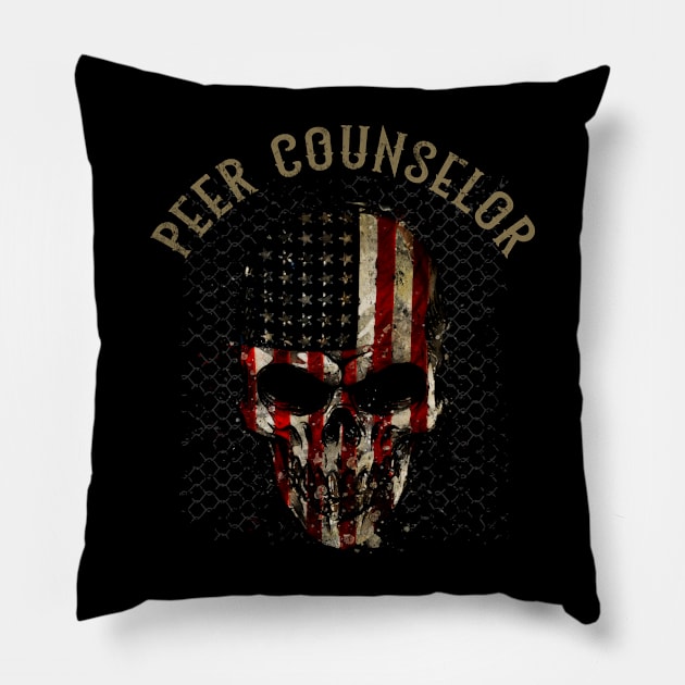 Peer Counselor - Watercolor Skull in American Flag Design Pillow by best-vibes-only