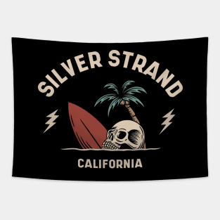 Vintage Surfing Silver Strand California // Retro Surf Skull Tapestry