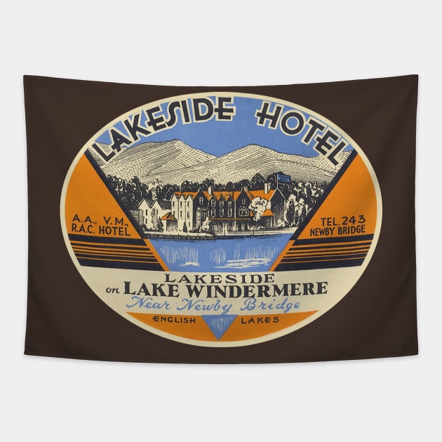 Lakeside Hotel Tapestry by MindsparkCreative