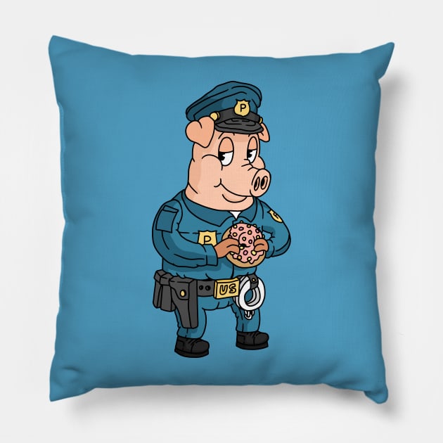 police pig eating a donut, cartoon. Pillow by JJadx