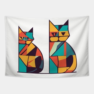 Geometric Cats Colorful Abstract Retro Design Tapestry