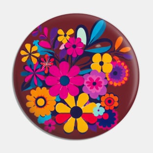 A design featuring a vibrant bouquet of colorful flowers, inspired by the flower power movement of the 1960s. Pin