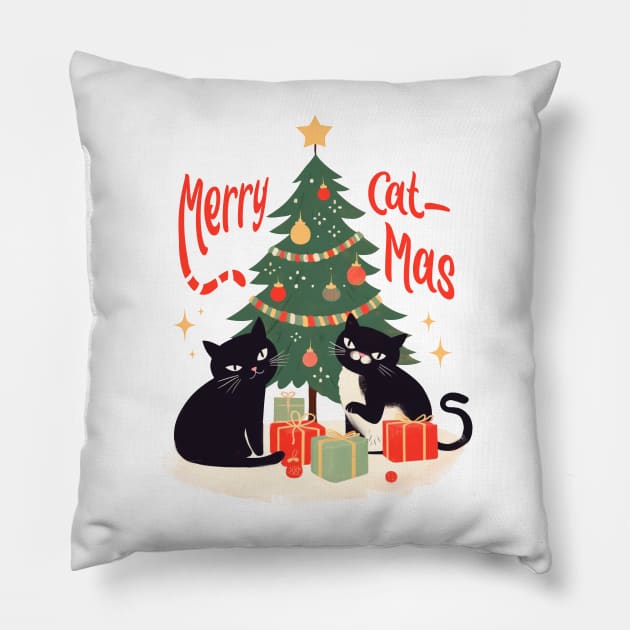 MERRY CAT-MAS FUNNY CATS CHRISTMAS TREE Pillow by rraynerr