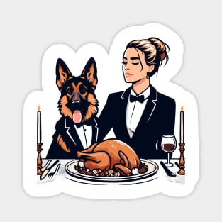 Lady And German Shepherd Thanksgiving Magnet