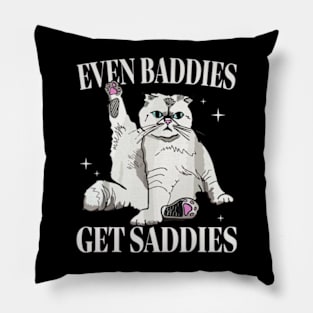 Even Baddies Get Saddies Retro Cat Mental Health Pillow