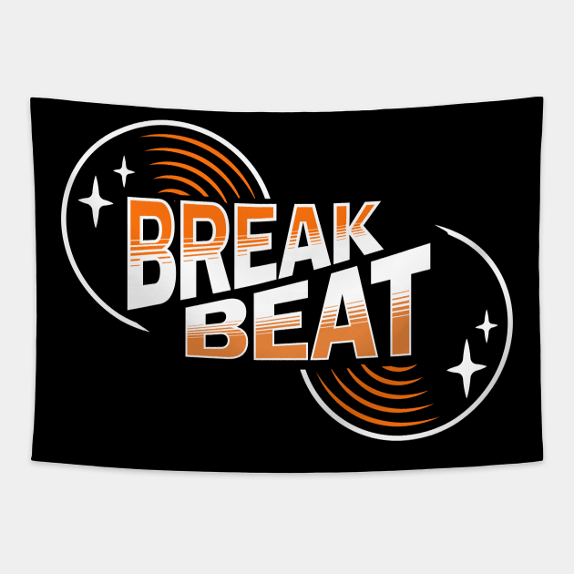 BREAKBEAT  - Retro Vinyl (Orange) Tapestry by DISCOTHREADZ 