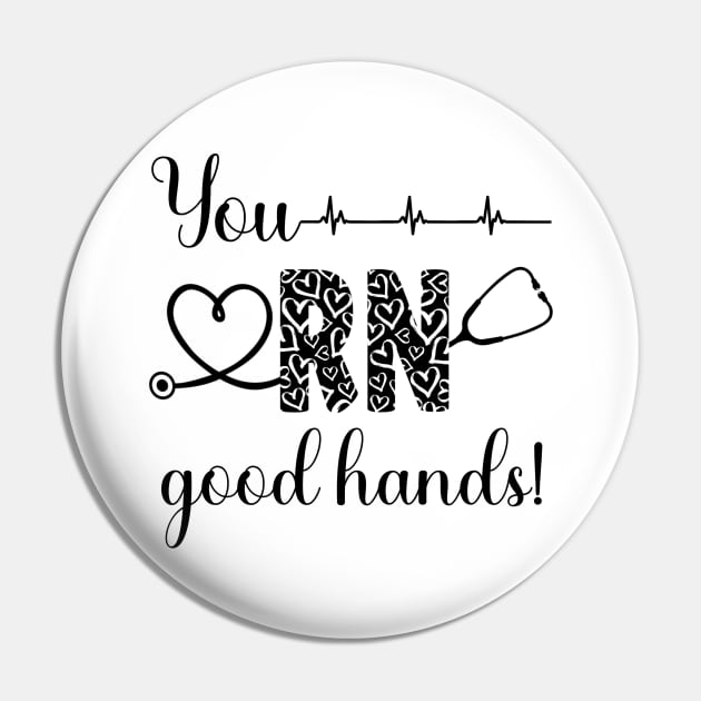 You RN Good Hands! [black with hearts] Pin by Duds4Fun