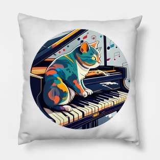 Musician Cat Lover Colorful - Cat Playing Piano Pillow