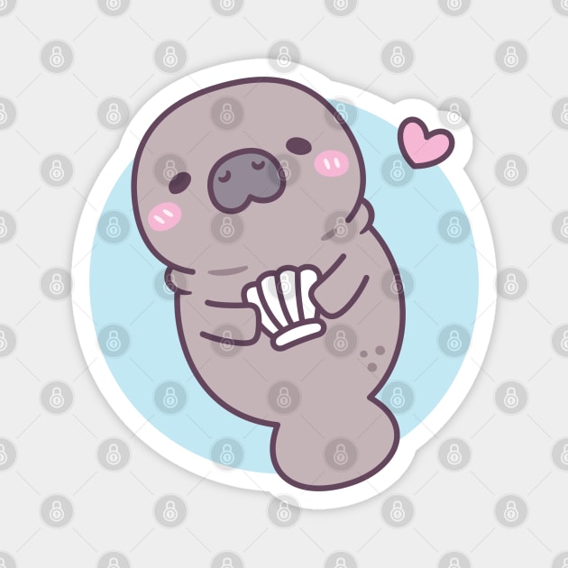 Cute Manatee Holding Seashell Magnet by rustydoodle