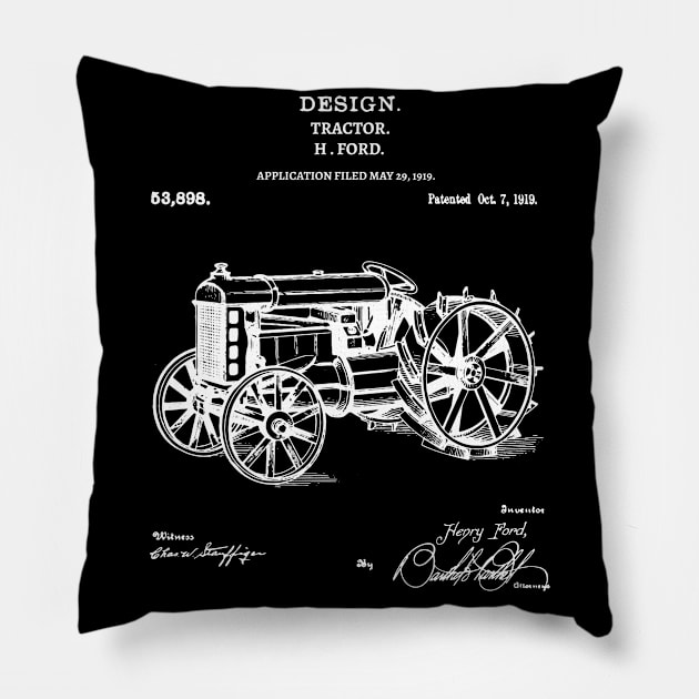 Ford Tractor Patent 1919 Vintage Tractor patent Pillow by Anodyle