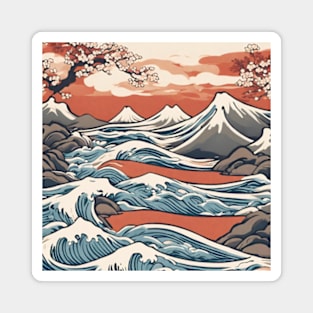 mountain and waves of japan Magnet