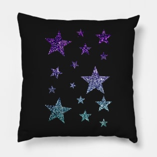 Purple Teal Ombre Faux Glitter Stars Pillow