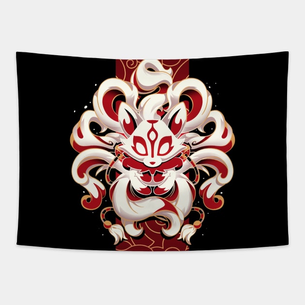 Fox Spirit - cute nine tailed fox Tapestry by Snouleaf