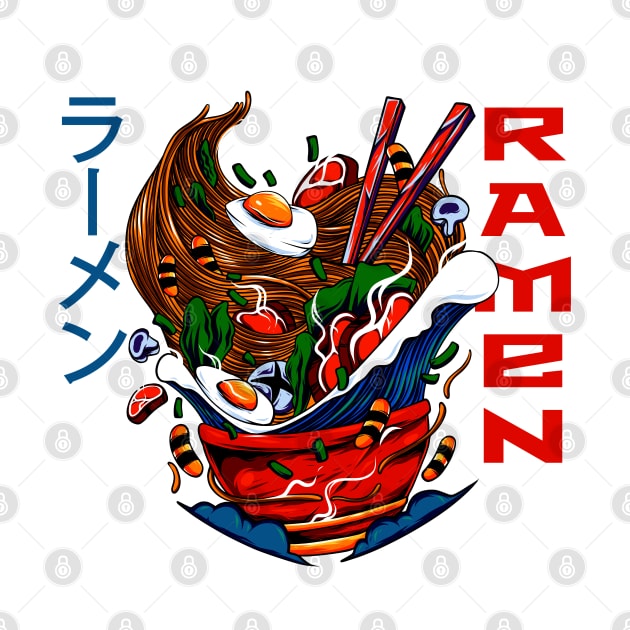 Ramen Life Japanese Ramen noodle soup, Kawaii retro colorful ramentic and aesthetic design by laverdeden