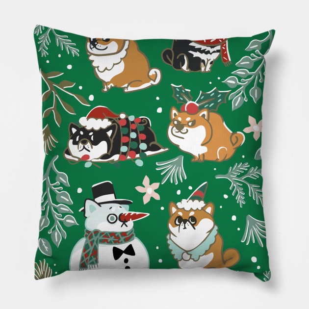 Christmas Shiba Inu Pillow by huebucket