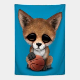 Cute Baby Fox Playing With Basketball Tapestry