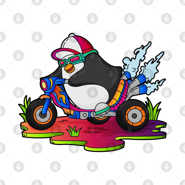 Penguin as Biker with Motorcycle by Markus Schnabel