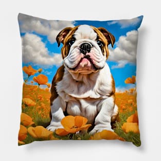 California Poppy English Bulldog Puppy Pillow