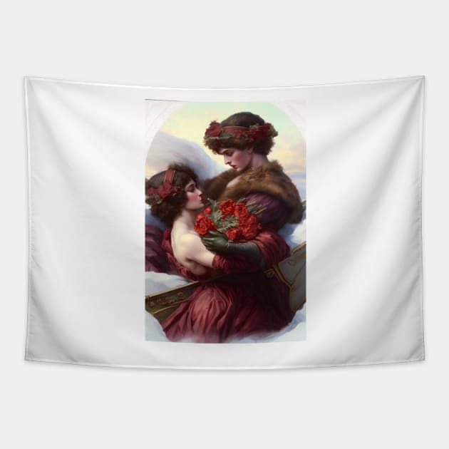 Lesbian Retro Victorian Valentines Tapestry by faewildlingart