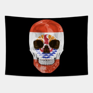 French Polynesia Flag Skull - Gift for French Polynesian With Roots From French Polynesia Tapestry