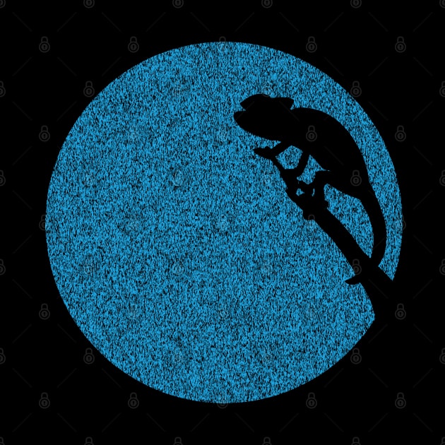 Minimalistic Chameleon Silouette on distressed Light blue moon Background by PelagiosCorner