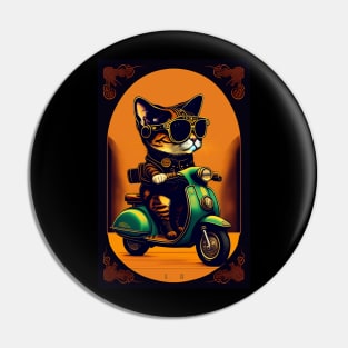 Funny cute cat drive motorcycle graphic design artwork Pin